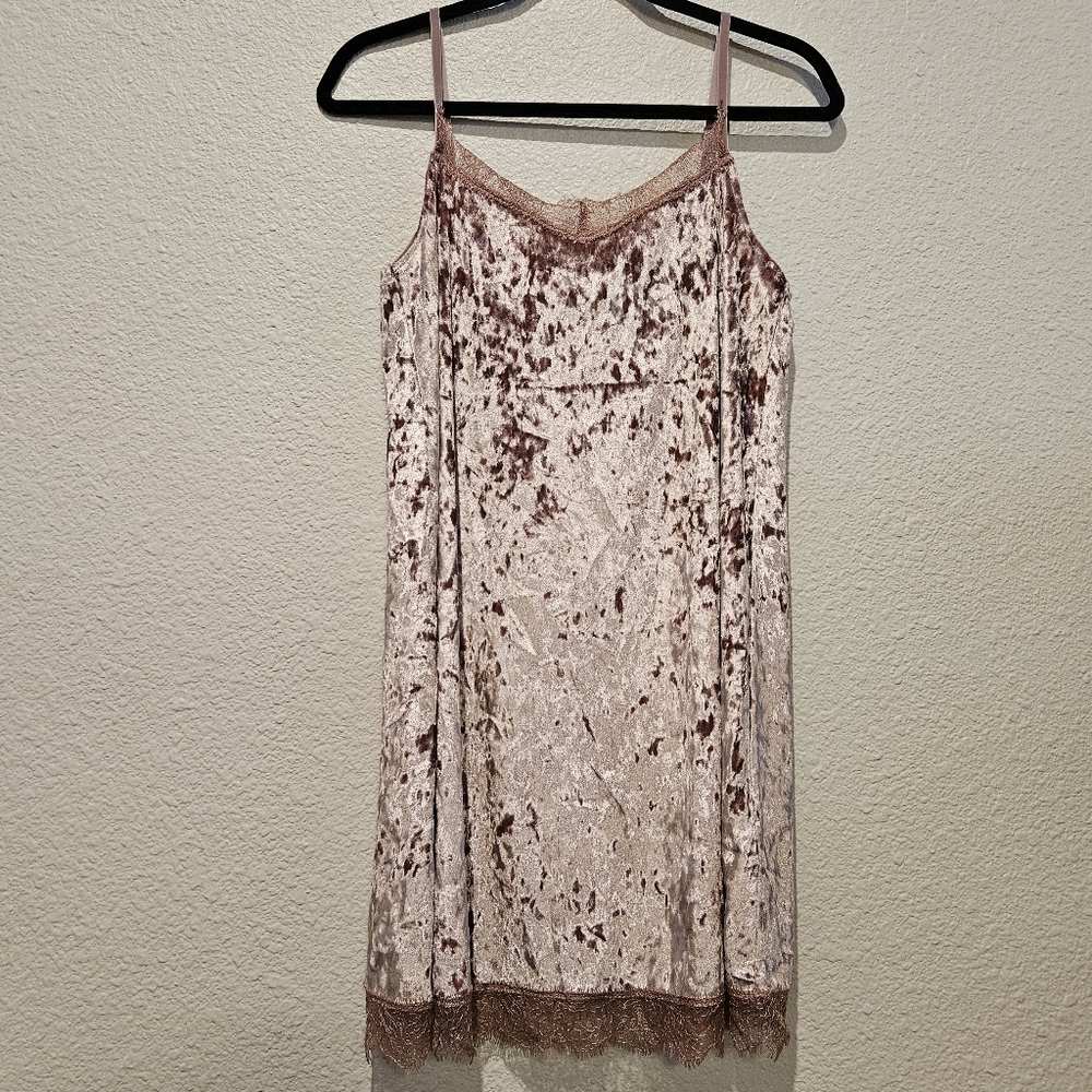 Tahari Y2K Lace Crushed Velvet Trim Slip Mini Dress Size S